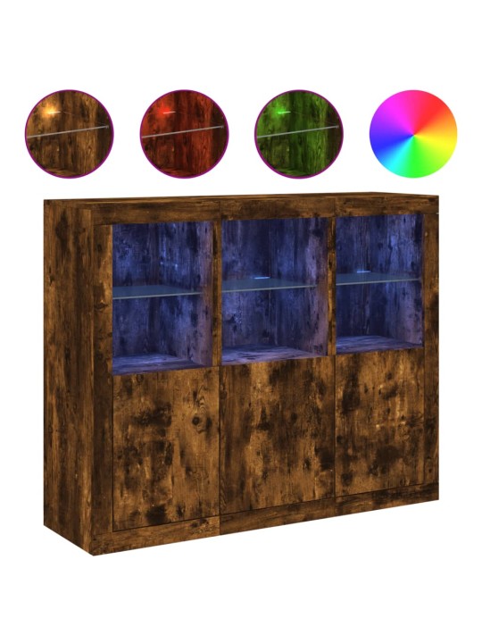Příborníky s LED osvětlením 3 ks kouřový dub kompozitní dřevo