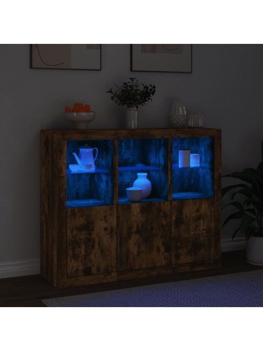 Příborníky s LED osvětlením 3 ks kouřový dub kompozitní dřevo
