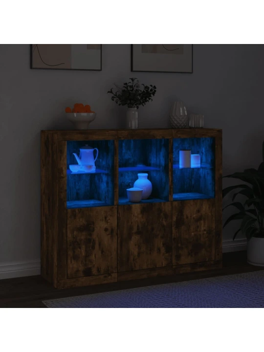 Příborníky s LED osvětlením 3 ks kouřový dub kompozitní dřevo