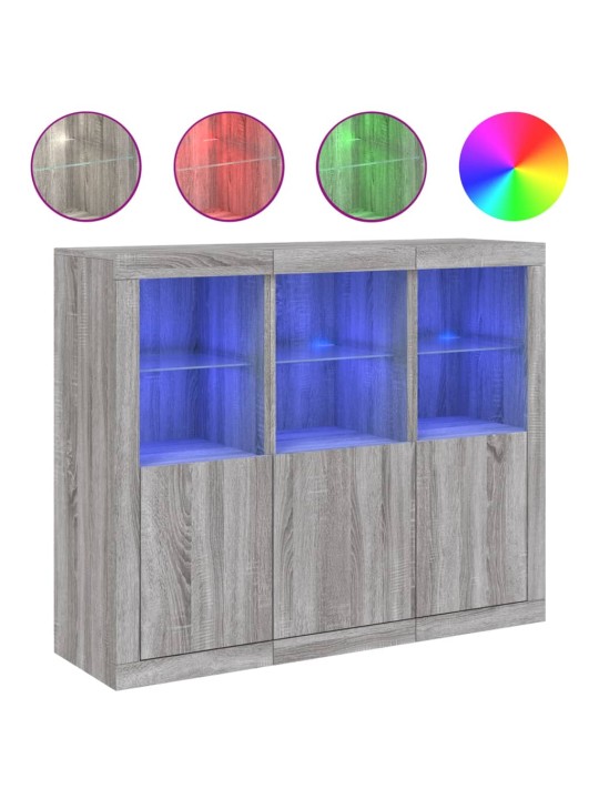 Příborníky s LED osvětlením 3 ks šedé sonoma kompozitní dřevo
