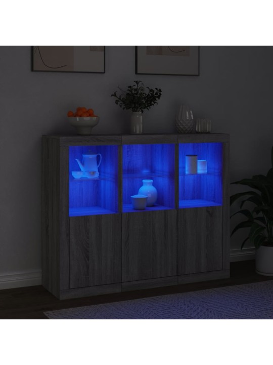 Příborníky s LED osvětlením 3 ks šedé sonoma kompozitní dřevo