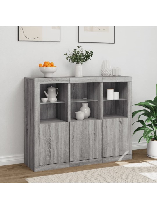 Příborníky s LED osvětlením 3 ks šedé sonoma kompozitní dřevo