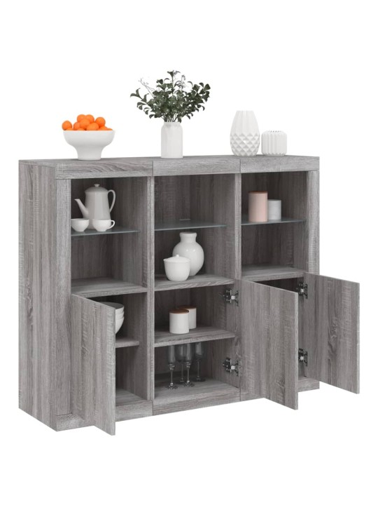 Příborníky s LED osvětlením 3 ks šedé sonoma kompozitní dřevo