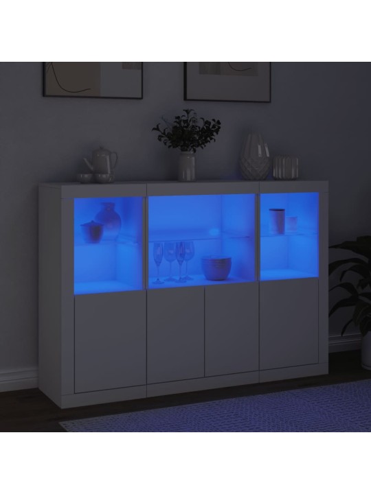 Příborníky s LED osvětlením 3 ks bílé kompozitní dřevo