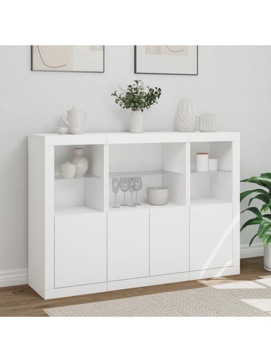 Příborníky s LED osvětlením 3 ks bílé kompozitní dřevo