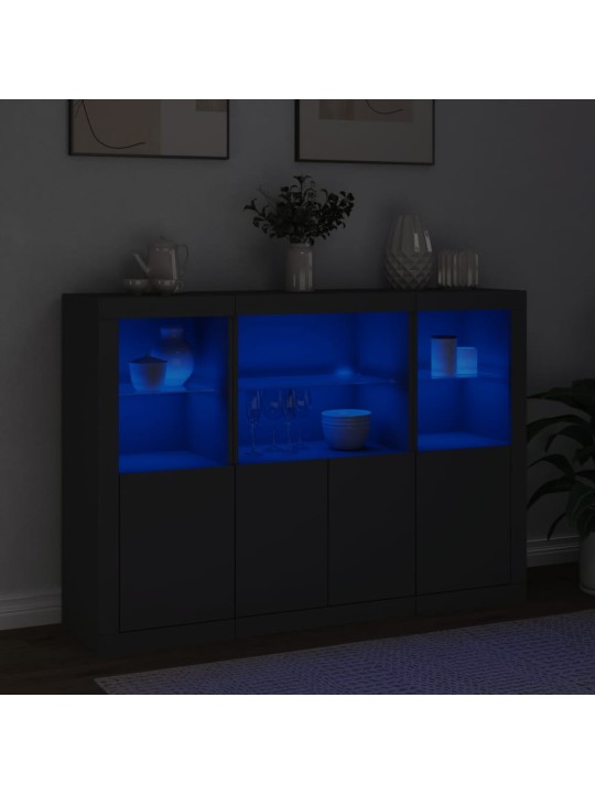 Příborníky s LED osvětlením 3 ks černé kompozitní dřevo