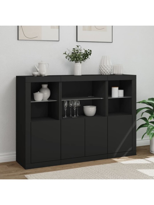 Příborníky s LED osvětlením 3 ks černé kompozitní dřevo