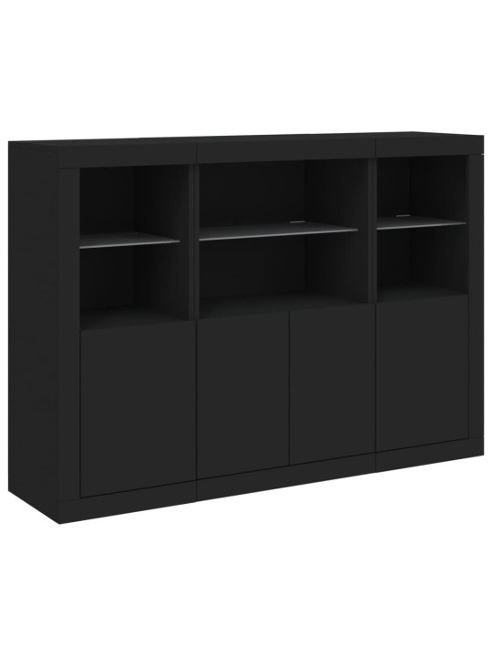 Příborníky s LED osvětlením 3 ks černé kompozitní dřevo