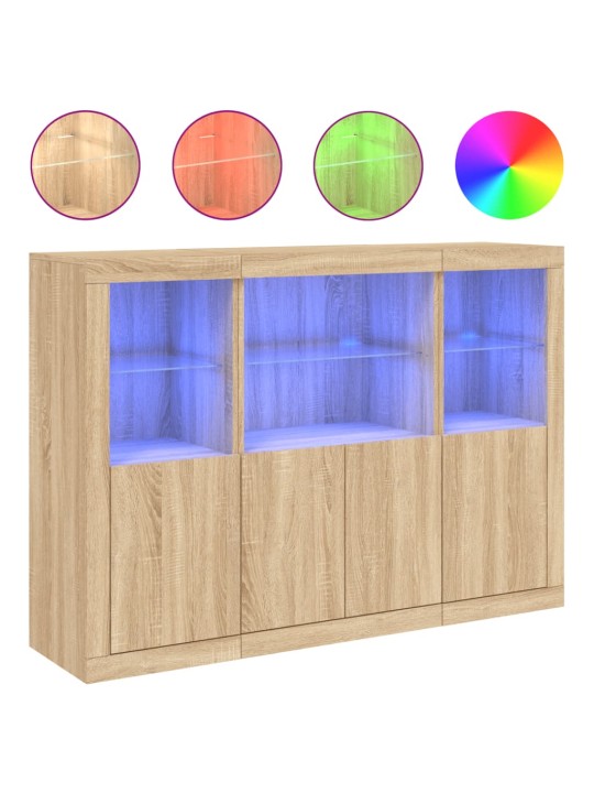 Příborníky s LED osvětlením 3 ks dub sonoma kompozitní dřevo