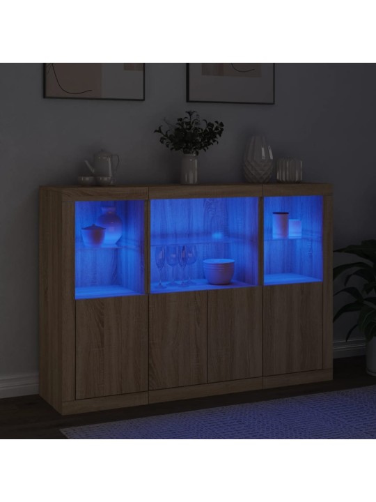 Příborníky s LED osvětlením 3 ks dub sonoma kompozitní dřevo