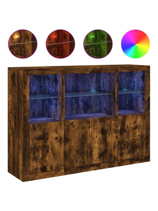 Příborníky s LED osvětlením 3 ks kouřový dub kompozitní dřevo