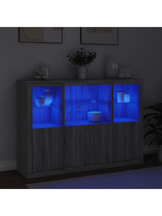 Příborníky s LED osvětlením 3 ks šedé sonoma kompozitní dřevo