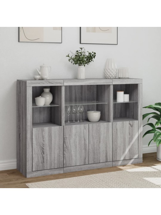 Příborníky s LED osvětlením 3 ks šedé sonoma kompozitní dřevo