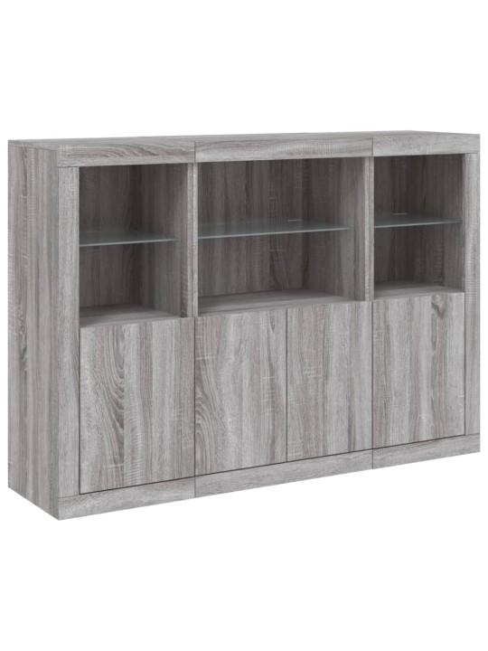 Příborníky s LED osvětlením 3 ks šedé sonoma kompozitní dřevo