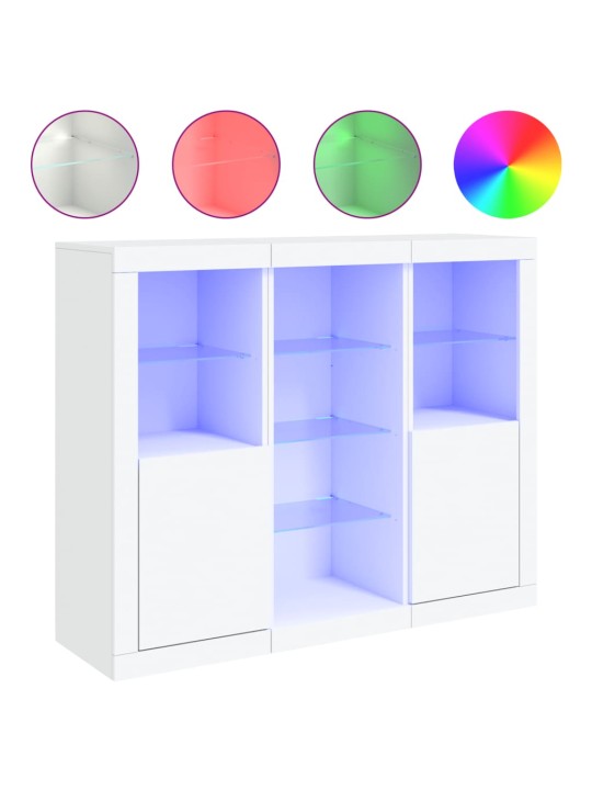 Příborníky s LED osvětlením 3 ks bílé kompozitní dřevo