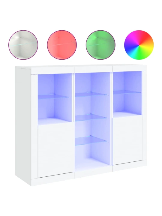 Příborníky s LED osvětlením 3 ks bílé kompozitní dřevo