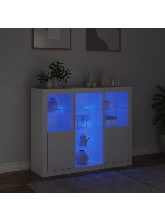 Příborníky s LED osvětlením 3 ks bílé kompozitní dřevo