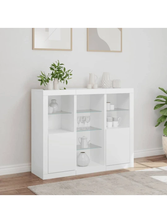 Příborníky s LED osvětlením 3 ks bílé kompozitní dřevo