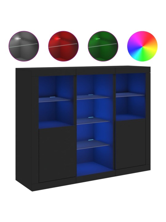 Příborníky s LED osvětlením 3 ks černé kompozitní dřevo