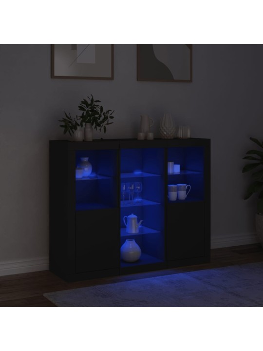 Příborníky s LED osvětlením 3 ks černé kompozitní dřevo