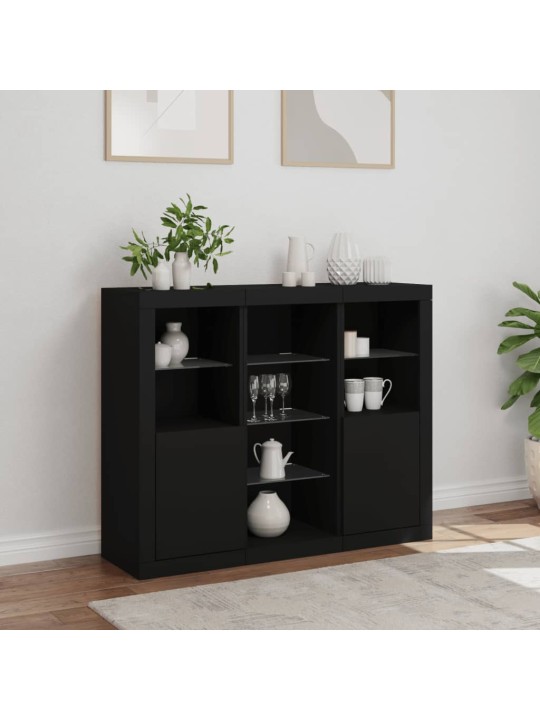 Příborníky s LED osvětlením 3 ks černé kompozitní dřevo