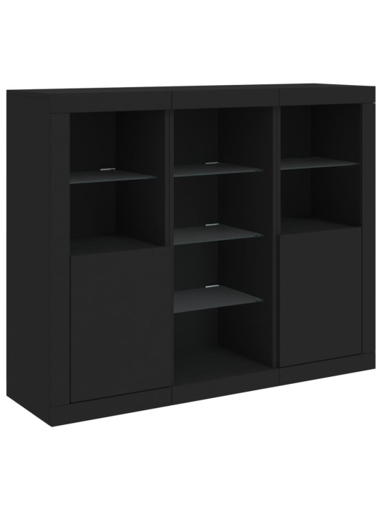 Příborníky s LED osvětlením 3 ks černé kompozitní dřevo