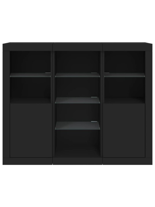 Příborníky s LED osvětlením 3 ks černé kompozitní dřevo