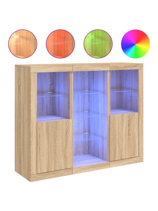 Příborníky s LED osvětlením 3 ks dub sonoma kompozitní dřevo