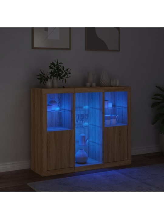 Příborníky s LED osvětlením 3 ks dub sonoma kompozitní dřevo