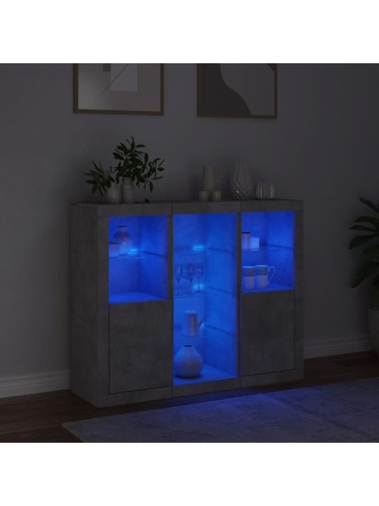 Příborníky s LED osvětlením 3 ks betonově šedé kompozitní dřevo