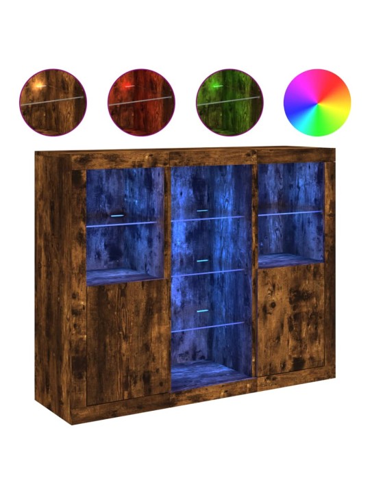 Příborníky s LED osvětlením 3 ks kouřový dub kompozitní dřevo