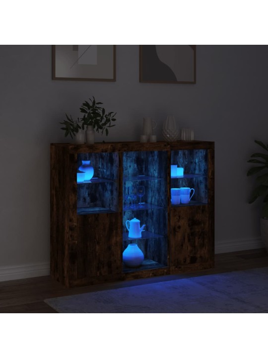 Příborníky s LED osvětlením 3 ks kouřový dub kompozitní dřevo