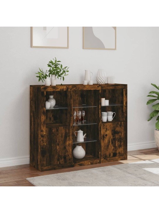 Příborníky s LED osvětlením 3 ks kouřový dub kompozitní dřevo