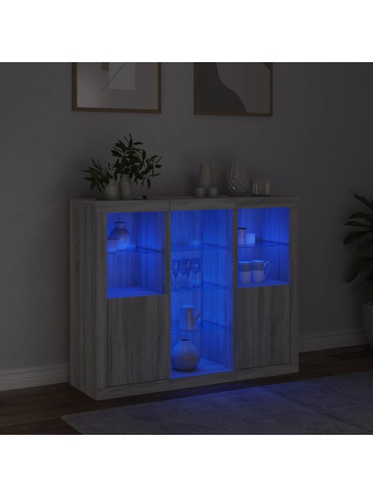 Příborníky s LED osvětlením 3 ks šedé sonoma kompozitní dřevo