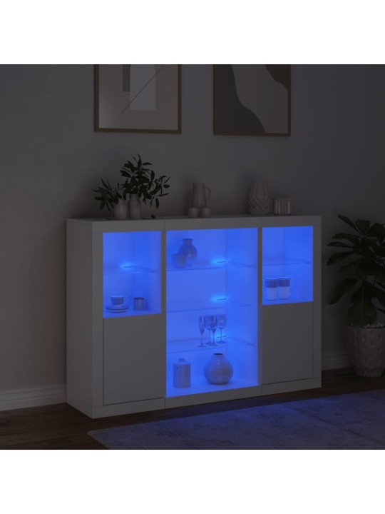 Příborníky s LED osvětlením 3 ks bílé kompozitní dřevo