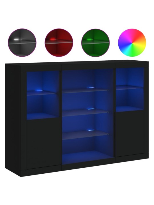 Příborníky s LED osvětlením 3 ks černé kompozitní dřevo