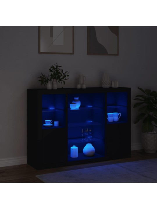 Příborníky s LED osvětlením 3 ks černé kompozitní dřevo