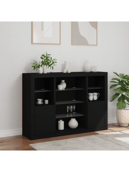 Příborníky s LED osvětlením 3 ks černé kompozitní dřevo