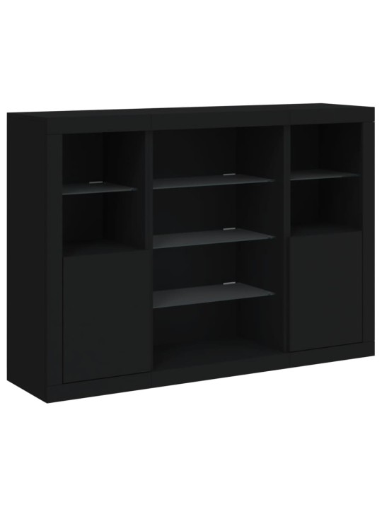 Příborníky s LED osvětlením 3 ks černé kompozitní dřevo