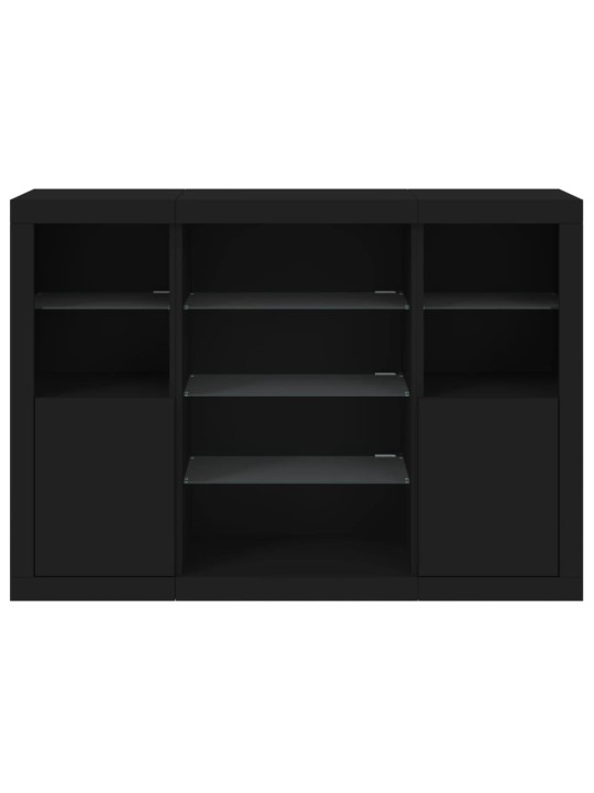 Příborníky s LED osvětlením 3 ks černé kompozitní dřevo