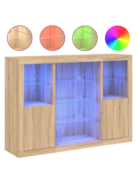 Příborníky s LED osvětlením 3 ks dub sonoma kompozitní dřevo