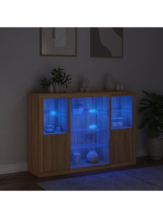 Příborníky s LED osvětlením 3 ks dub sonoma kompozitní dřevo