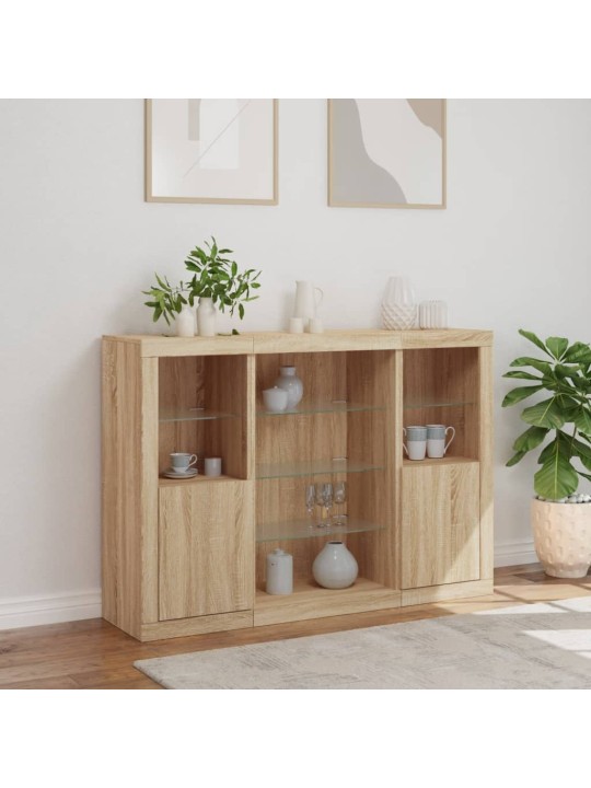 Příborníky s LED osvětlením 3 ks dub sonoma kompozitní dřevo