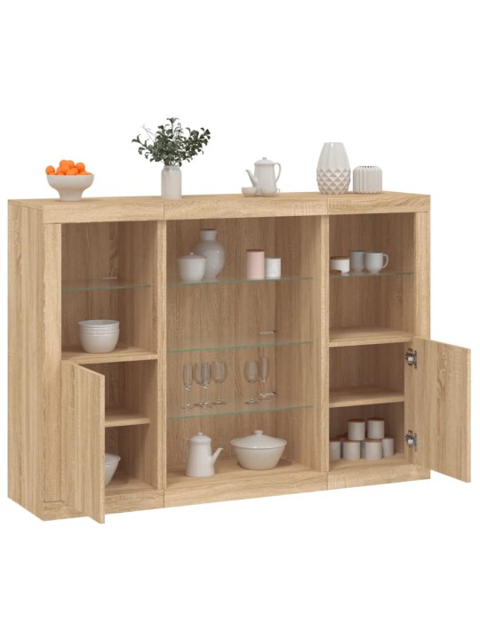 Příborníky s LED osvětlením 3 ks dub sonoma kompozitní dřevo