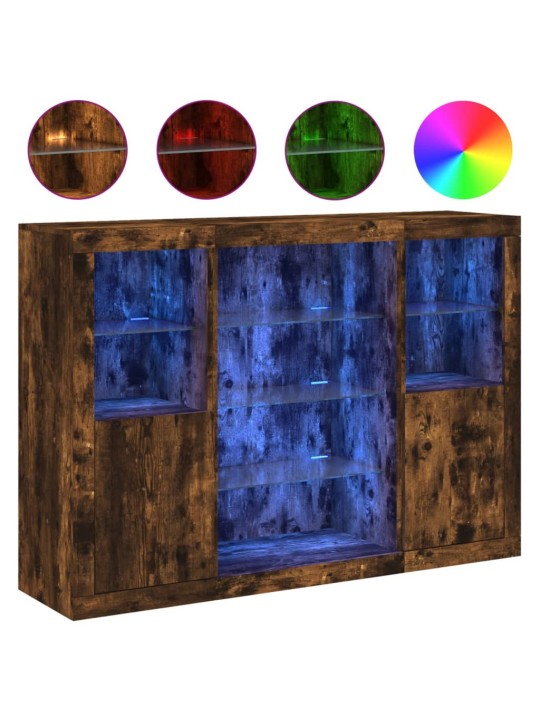 Příborníky s LED osvětlením 3 ks kouřový dub kompozitní dřevo