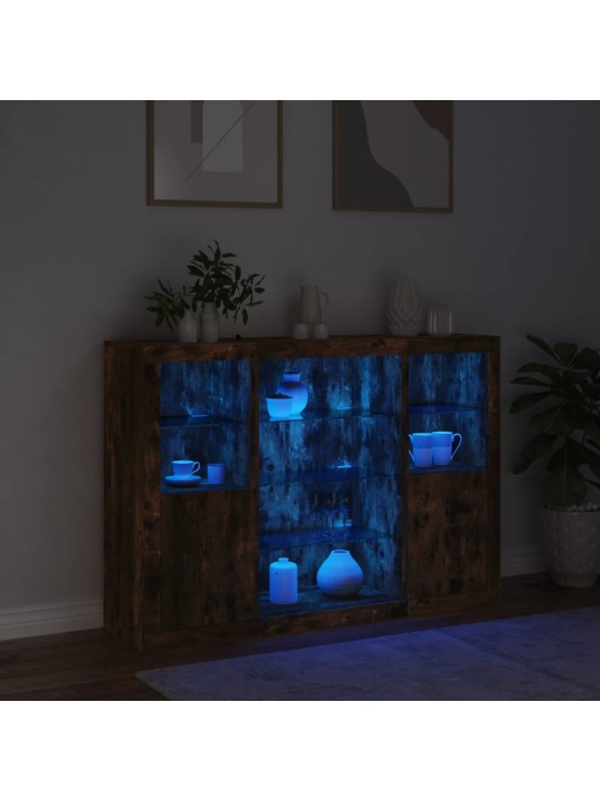 Příborníky s LED osvětlením 3 ks kouřový dub kompozitní dřevo
