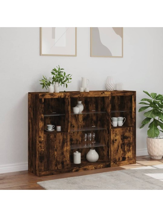 Příborníky s LED osvětlením 3 ks kouřový dub kompozitní dřevo