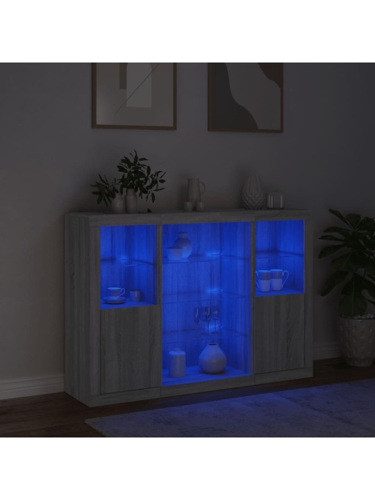 Příborníky s LED osvětlením 3 ks šedé sonoma kompozitní dřevo