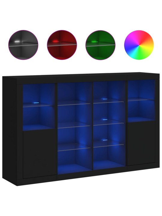 Příborníky s LED osvětlením 3 ks černé kompozitní dřevo