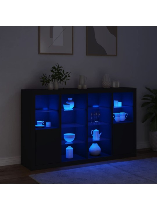 Příborníky s LED osvětlením 3 ks černé kompozitní dřevo